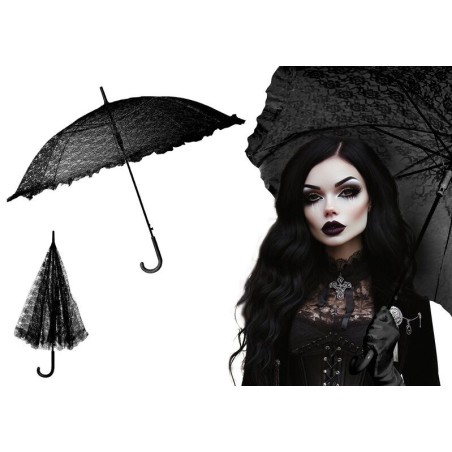 Sombrilla negra encaje gotica 70 cm 8434077293621 29362