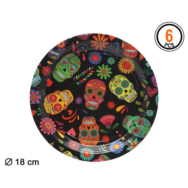 Platos catrina muerte mexicana 6 uds 18 cm
