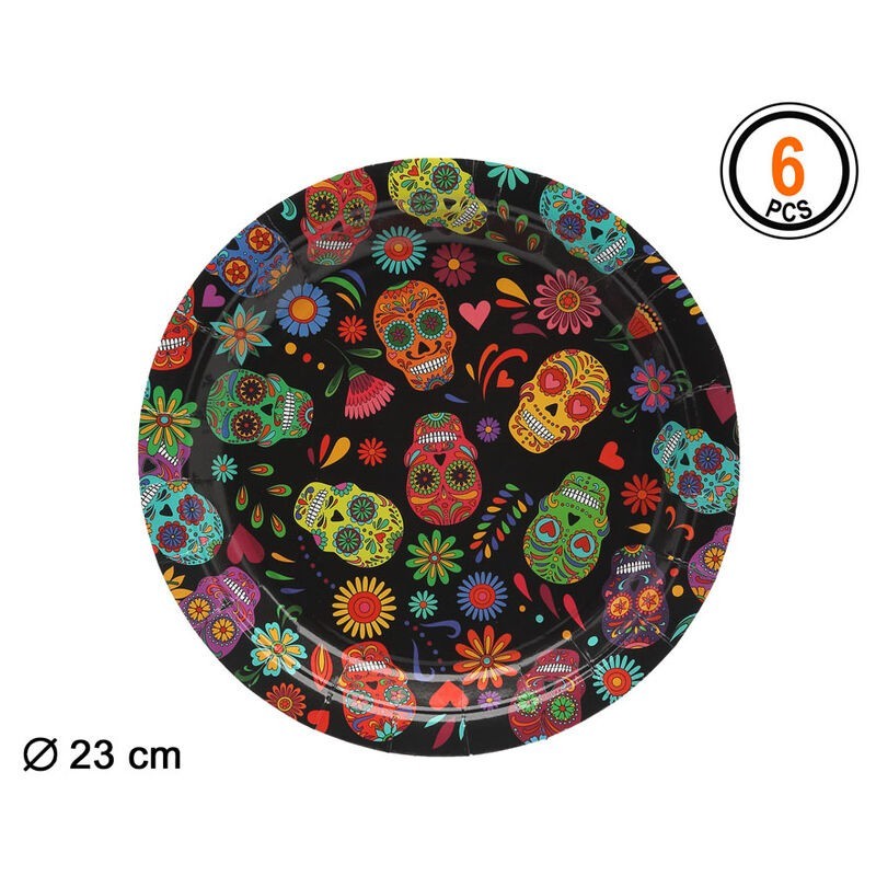 Platos catrina muerte mexicana 6 uds 23 cm