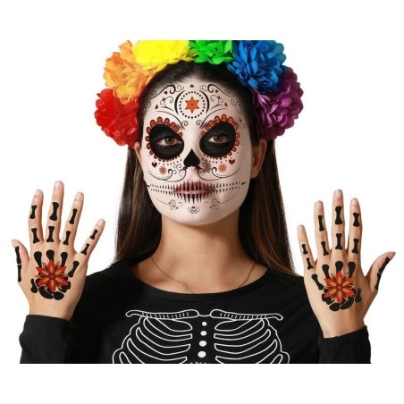 Tatuajes adhesivos cara y manos catrina muerte mejicana 8422259825197 82519AT