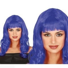 Peluca azul media melena con flequillo 8434077480557 48055