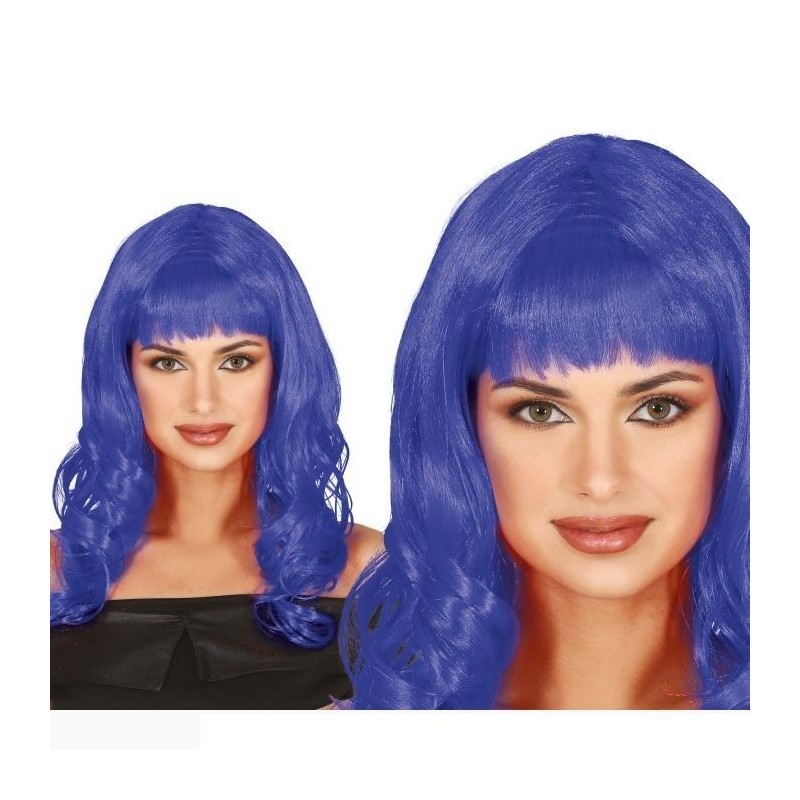 Peluca azul media melena con flequillo