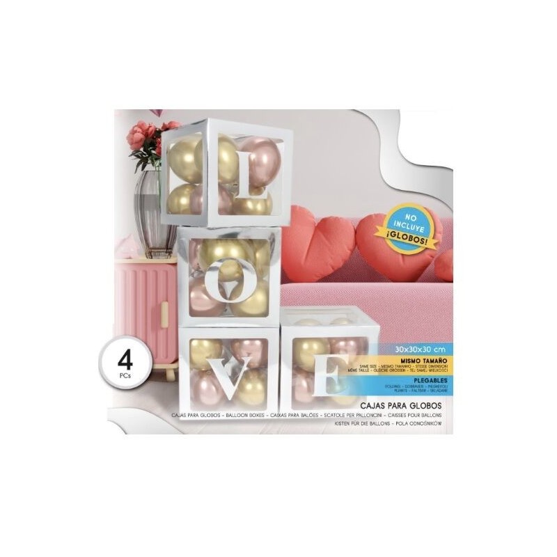 Cajas para globos plata love 4 uds 30 cm