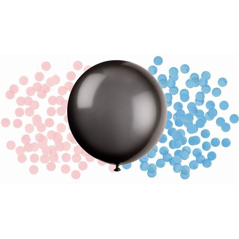 Globo negro 24" con confeti rosa y azul sexo bebe