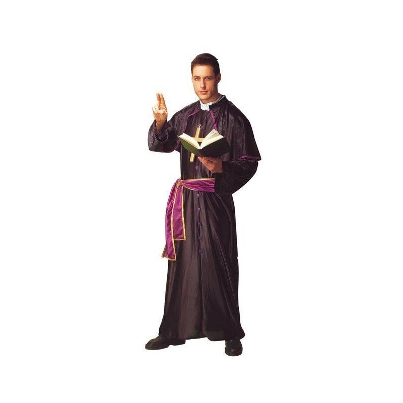 Disfraz cura monseñor negro morado iglesia catolic