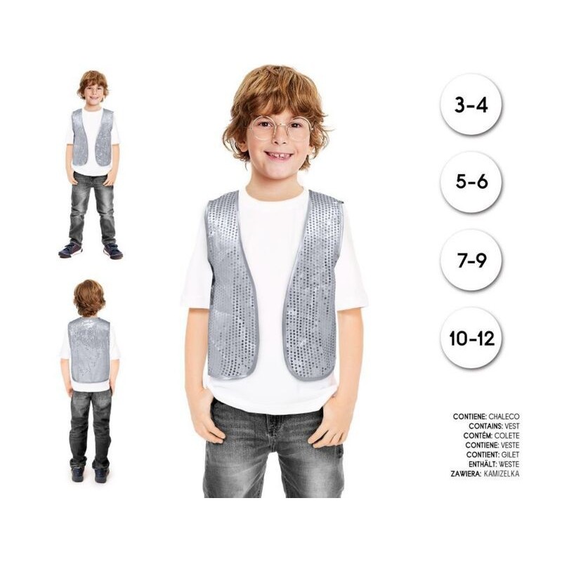 Chaleco lentejuelas plata infantil para niño tallas