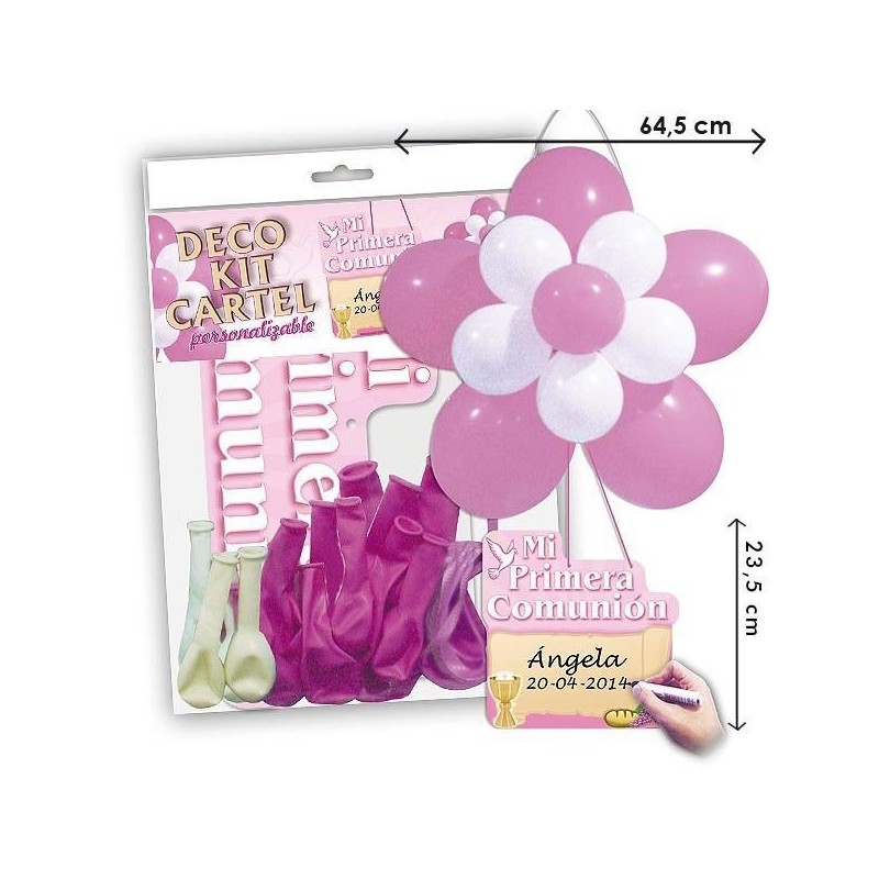 Kit globos comunion para niña flor con cartel