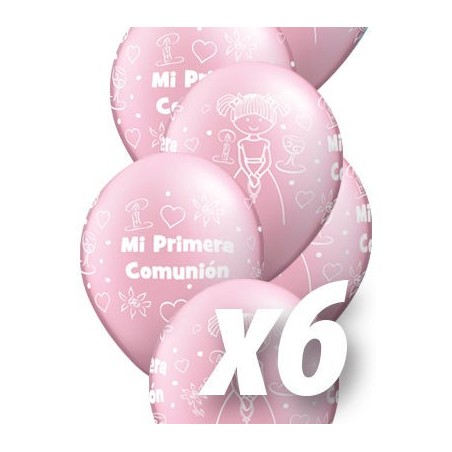 Globo de comunion rosa perlado para niña 6 uds qualatex 30 cm