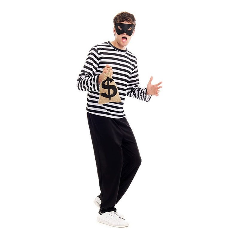 Camiseta rayas blancas y negras ladron adulto tallas