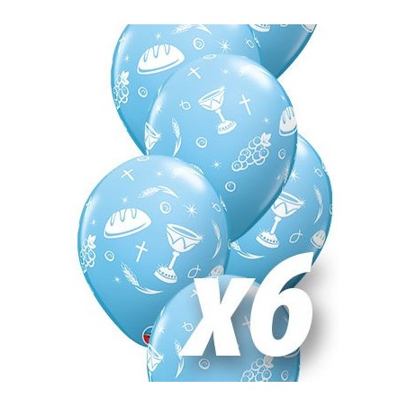 Globo de comunion azul para niño 6 uds qualatex 30 cm