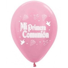 Globos mi primera comunion satin rosa 12 uds-Tus disfraces baratos