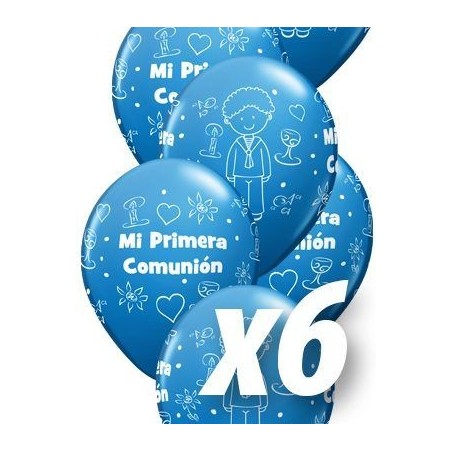 Globo primera comunion niño azul marino 6 uds 30 cm qualatex