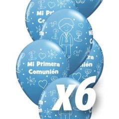 Globo primera comunion niño azul pastel perlado 6 uds 30 cm qualatex