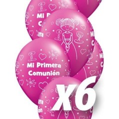 Globo de primera comunion niña magenta 6 uds 30 cm qualatex