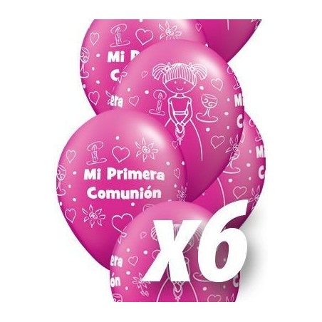 Globo de primera comunion niña magenta 6 uds 30 cm qualatex