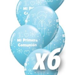 Globo primera comunion niño azul pastel 6 uds 30 cm qualatex