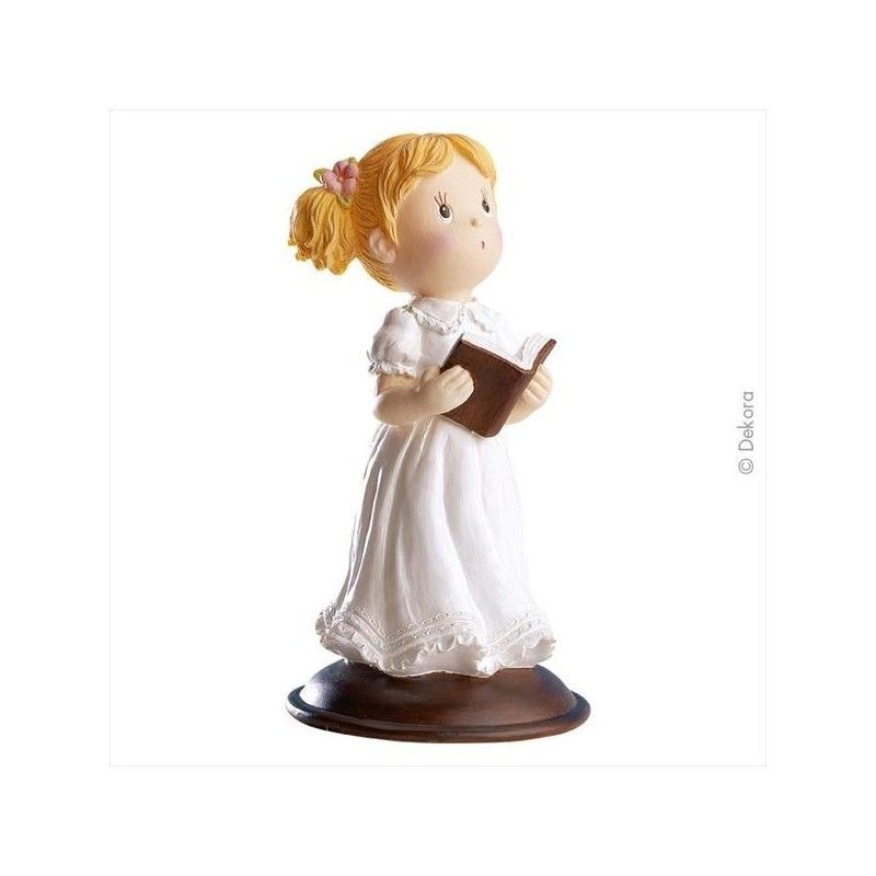 Figura de comunion niña con biblia 13,5 cm tarta