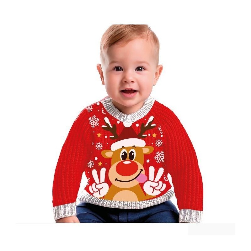 Jersey navideño reno para bebe 12-18 meses lana