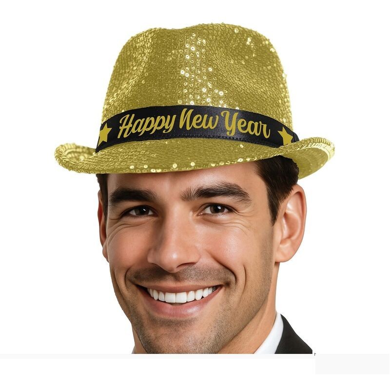 Sombrero gangster cotillon oro lenteelas