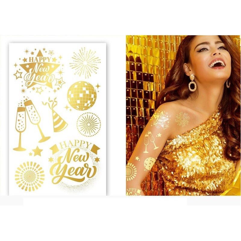 Hoja tatuaje dorado happy new year