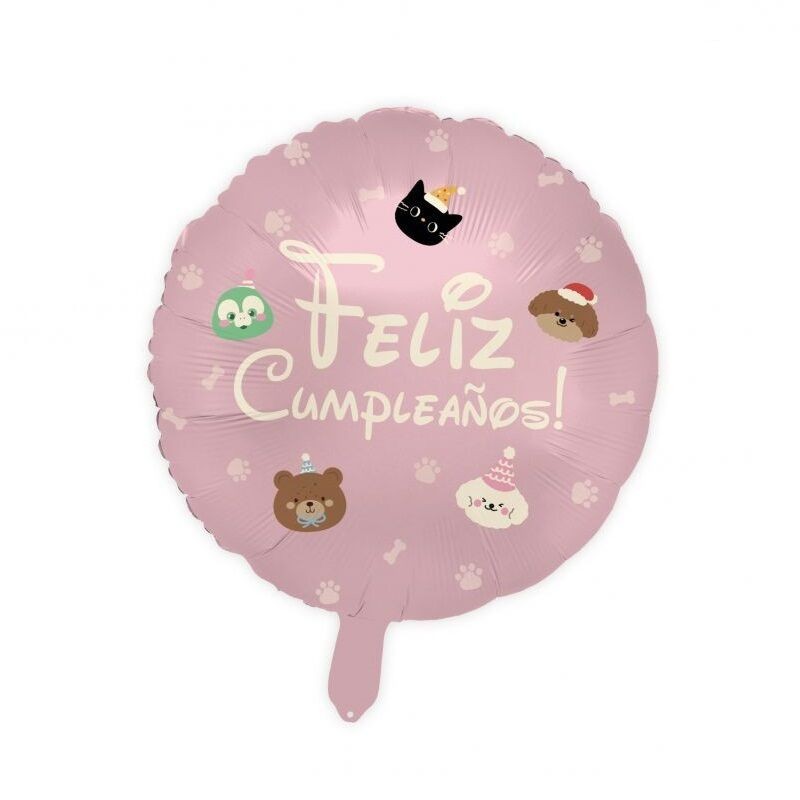 Globo feliz cumpleaños rosa animales 45 cm