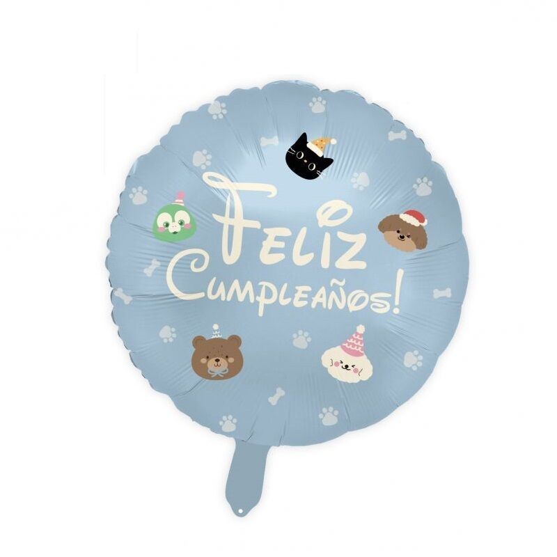 Globo feliz cumpleaños azul animales 45 cm