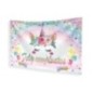 Cartel Feliz cumpleaños unicornio en tela 120x68 cm