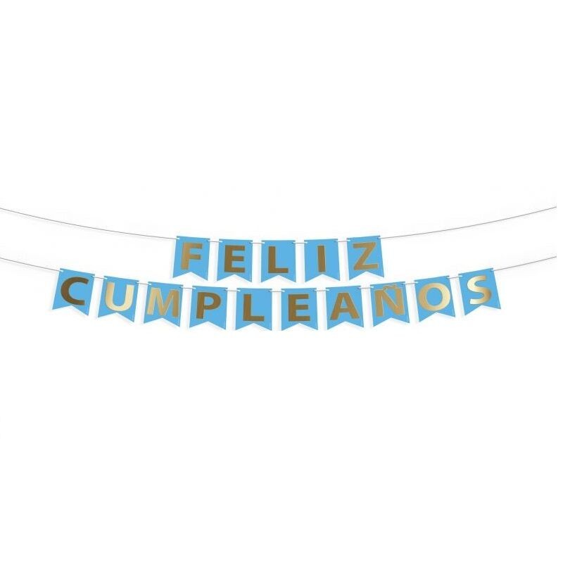 Guirnalda cartel feliz cumpleaños azul