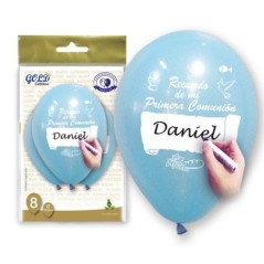 Globo primera comunion azul personalizable 8 UDS-Tus disfraces baratos