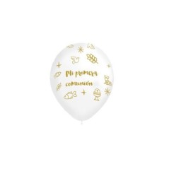 Globos primera comunion blanco blanco oro 8 uds-Tus disfraces baratos