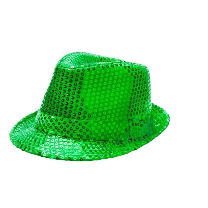 Sombrero ganster lentejuelas verde adulto