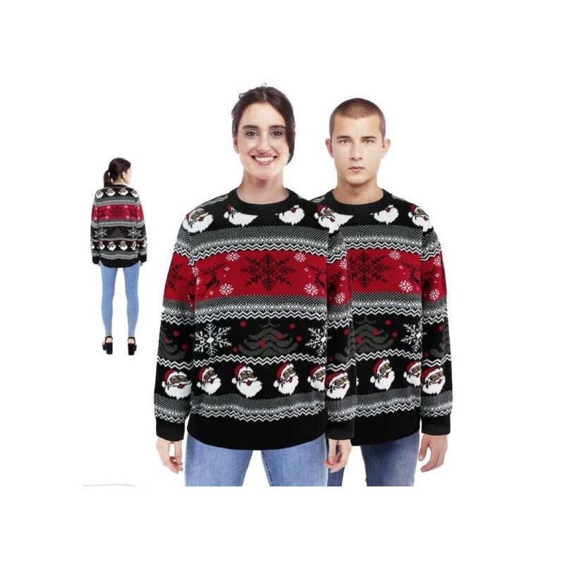 Jersey navidad negro santa y copos unisex adulto