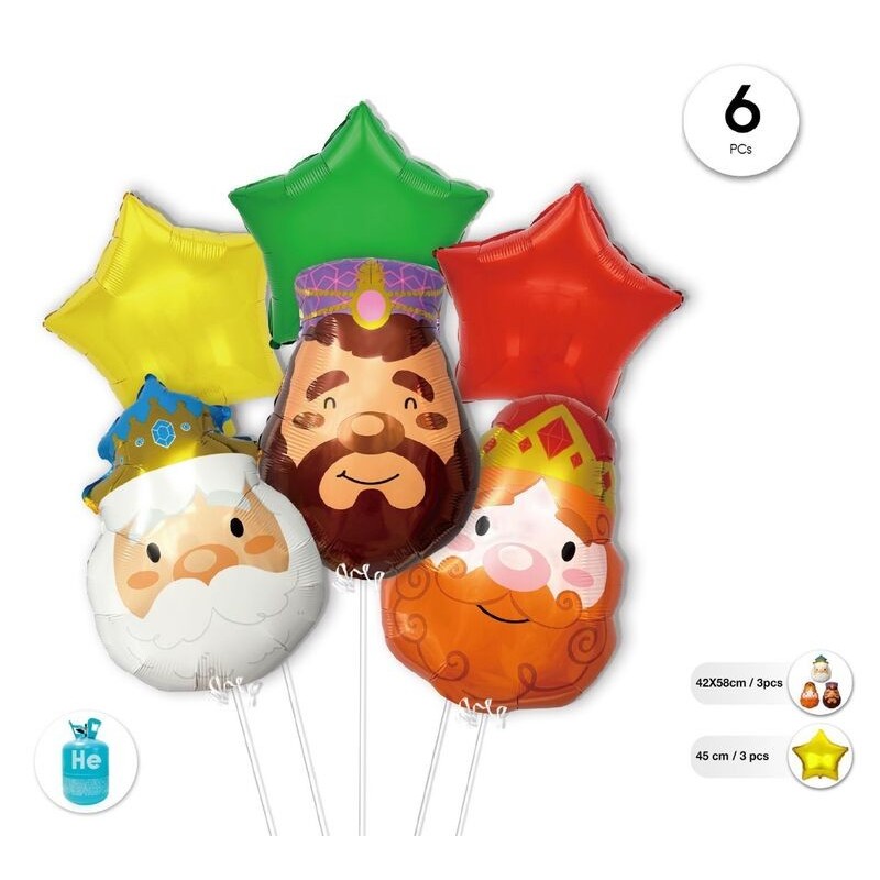 Set globos reyes magos y estrellas