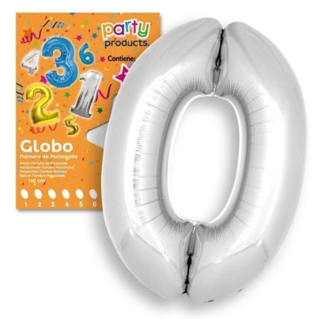 Globo numero plata 110 cm helio o aire Tus disfraces baratos