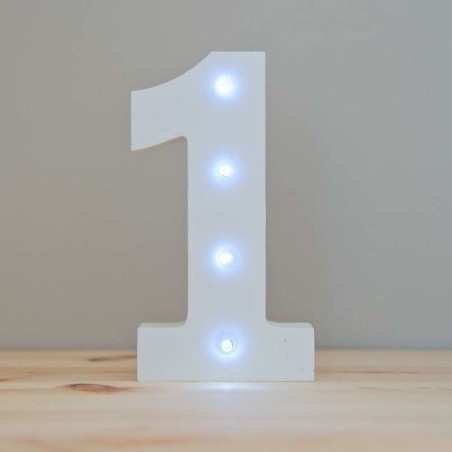 Numero en madera blanca con luz led 16 cm