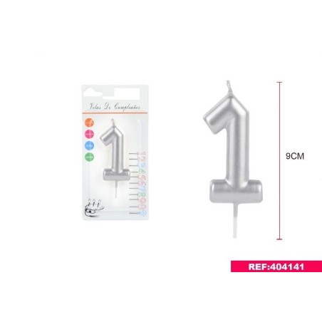 Vela de cumpleaños en plata 9 cm