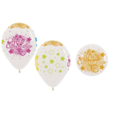 Globos transparente feliz cumpleanos estrellas 12 uds 30 cm 7703340116877 R12 CUMNT