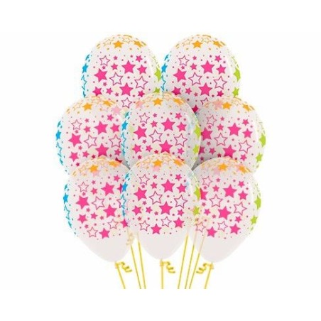 Globos transparentes con estrellas neon 30 cm 12 uds 7703340116860 R12 ESTRNT