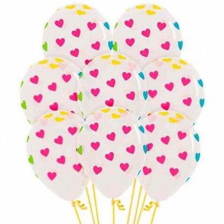 Globos transparentes con corazones colores 12 uds 30 cm 7703340135076 R12 CORNT