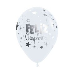 Globos blancos feliz cumpleanos metalico 12 uds 30 cm 7703340163819 R12 CUMPMKB