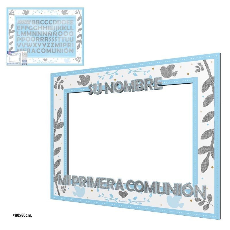 Marco para fotos comunion azul personalizable 80x60 cm Fotocall