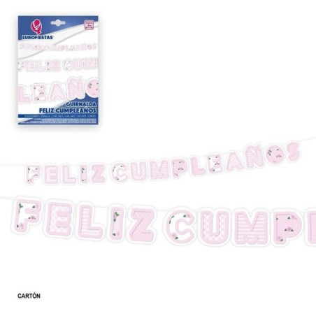Guirnalda Feliz cumpleanos tonos rosas 3 metros 8435127224398 22439