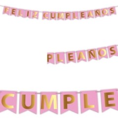 Guirnalda Feliz Cumpleanos rosa y oro 4 metros 8435127224459 22445