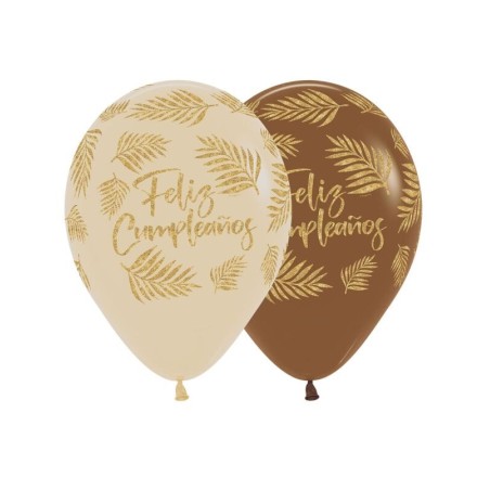 Globos Feliz cumpleanos hojas palma 12 uds 30 cm 7703340385747 R12 CUMPAL