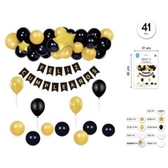Guirnalda Feliz cumpleanos negro oro con 8 globos 8433584934713 93471
