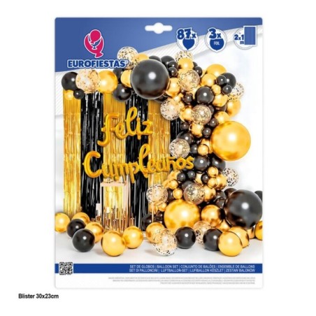 Set globos y cortina oro y negro 90 piezas 8447196121850 12185