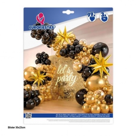 Set globos estrellas oro y negro 100 piezas 8447196121959 12195