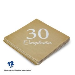 Servilletas oro 30 cumpleanos 12 uds 33 cm 8435127341583 34158