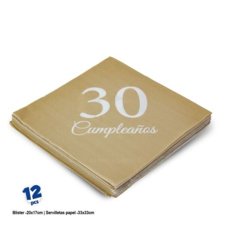 Servilletas oro 30 cumpleanos 12 uds 33 cm 8435127341583 34158