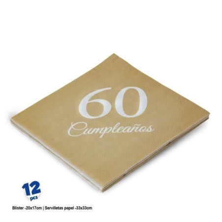 Servilletas oro 60 cumpleanos 12 uds 33 cm 8435127341613 34161